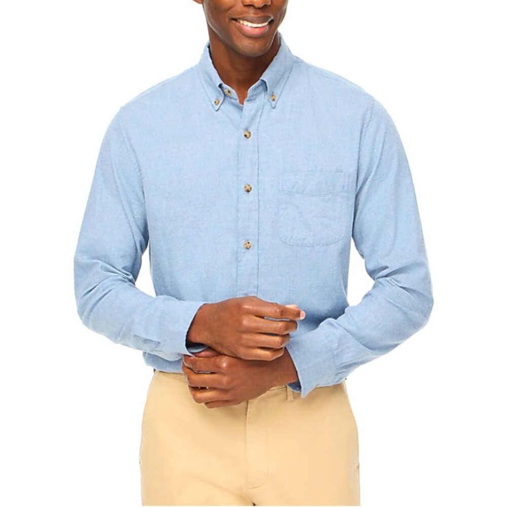J Crew Men's Brushed Twill Casual Button-Down Shirt; Light Blue; Size: M